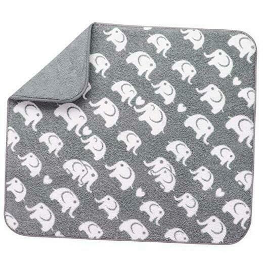 Reversible Baby Bottle Drying Mat, 16 Inch x 18 Inch, Grey Baby Elephant